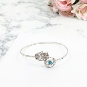 Dainty silver tone Hamsa & Evil Eye bracelet